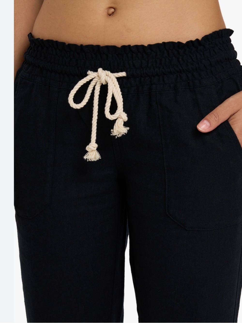 Roxy Oceanside Beach Pant Black Drawstring with Rope Waist